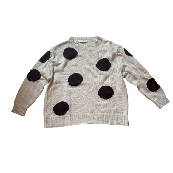 Cahmere Blend Polca dot Knit Sweater Black Beige - Picture 7 of 7